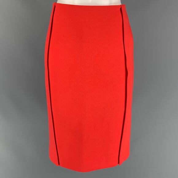 CALVIN KLEIN COLLECTION Size 0 Orange Crepe Pencil Knee Length Skirt - Picture 1 of 4